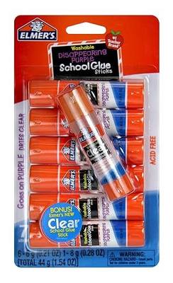 Elmer's Disappearing Purple (6g) and Clear Re-Stick School Glue Sticks (8g), Washable, 6 Grams, 7 Count