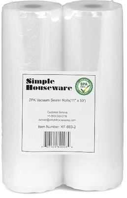 Simple Houseware 11"x50' Vacuum Sealer Bags Sous Vide Roll, BPA Free 2-Pack | Commercial Grade, Airtight Food Storage