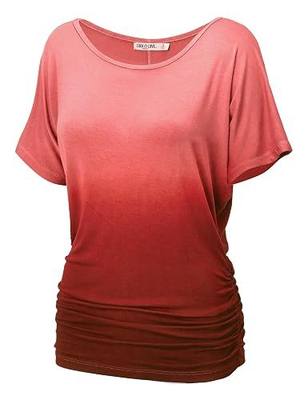 MBJ Womens Round Neck Short Sleeve Dip-Dye Dolman Top - Made in USA