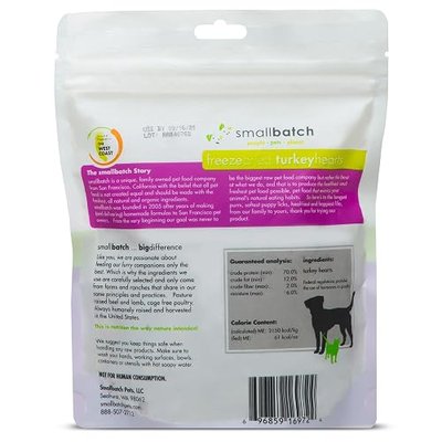 smallbatch Pets Premium Freeze-Dried Turkey Heart Treats for Dogs and Cats, 3.5 oz, Made and Sourced in The USA, Single Ingredient, Humanely Raised Meat, No Preservatives or Anything Artificial Ever