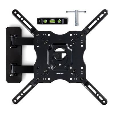Amazon Basics Full Motion Articulating TV Wall Mount, with Swivel and Tilt, for 26" to 55" TVs and Flat Panels up to 80 Lbs, VESA Compatible, Single Stud, Black