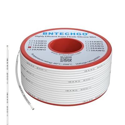 BNTECHGO 18 Gauge Silicone Wire White 50ft Stranded Tinned Copper Wire | Flexible 18 AWG Stranded Wire Silicone Rubber Insulation For RC Models, Drone, Robot, Battery, EV Charger, 3D Printer, DIY