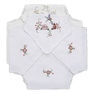 Bread Basket Liners Bun Warmers White Perma-Press Cloth with Butterfly Embroidery (Set of 2)