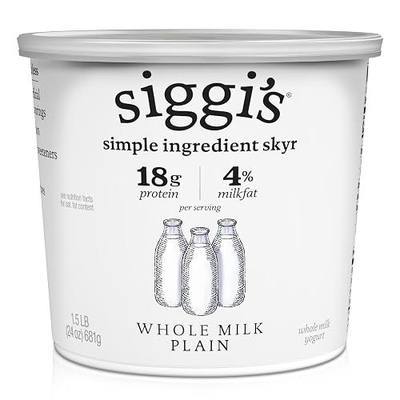 Siggi’s Icelandic Strained Whole Milk Yogurt, Plain, 24 OZ. – Thick, Protein-Rich Yogurt Snack
