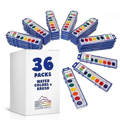 Color Swell 8 Color Bulk Watercolors with Wood Brushes, 36 Pack