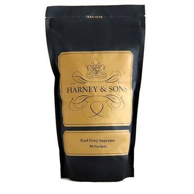 Harney & Sons Earl Grey Supreme Tea Sachets, 50 Count | Black tea with silver tips and natural bergamot oil. Contains caffeine.