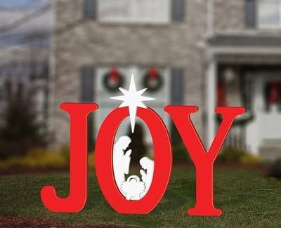 FrontYard Originals All-Weather Red Joy Nativity, Waterproof, Made in USA, 46 inches Tall, Durable Material, Simple Assembly, Easy Storage, Yard Art Joy Nativity Set.