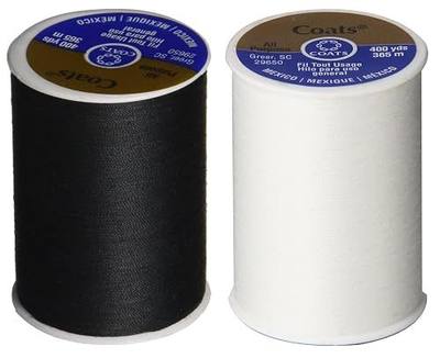 2-Pack Polyester Coats & Clark Dual Duty All-Purpose Thread - One 400 Yard Spool Each of Black & White