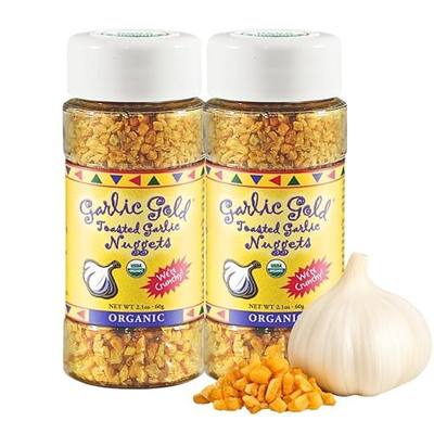 Garlic Gold Toasted Nuggets, Crunchy Roasted Garlic Seasoning, USDA Certified Organic Salad Topper, Keto Paleo Friendly (2.1 Ounces, 2 Pack) | 2.1 oz (2 Pack), USDA Certified Organic, Sodium Free, Vegan, Gluten Free, Keto Paleo Friendly, Perfect as a Topping