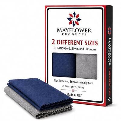 Mayflower Premium Jewelry Polishing Cloth Set of Two. Made in USA. Non Toxic Cleaning Formula -100% Ultra-Soft Cotton. Shines Silver, Gold, Platinum, Diamond Rings, Jewelry, Watches, Coins & Heirlooms