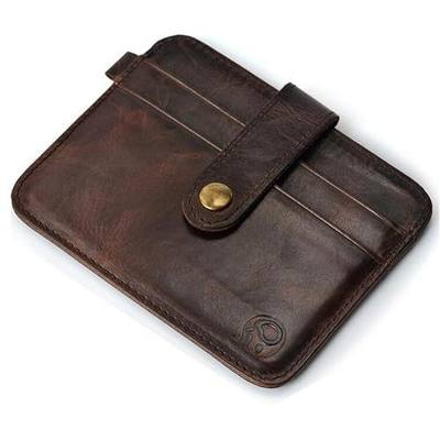Men's Distressed Leather Minimalist Card Holder Slim Front Pocket Wallet,Dark Brown
