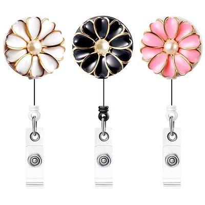 Retractable Badge Holder with Alligator Clip, 24 inch Retractable Cord, ID Badge Reel with Pearl, 3 Pack (Multiple)