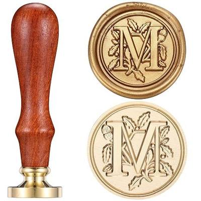 Yoption Initial Alphabet Wax Seal Stamp, Retro Letter M Sealing Wax Stamp Brass Head Wooden Handle for Wedding Party Invitation Envelopes