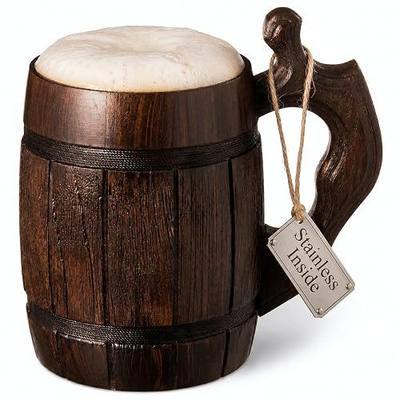 MFC Beer Mug 20 OZ - Tankard Mug - Beer stein - Wooden beer mug - Stainless Steel Cup - Handmade Gifts for Men - Fathers Day, Christmas or Birthday Gift Idea - Men Mug - Barrel Brown