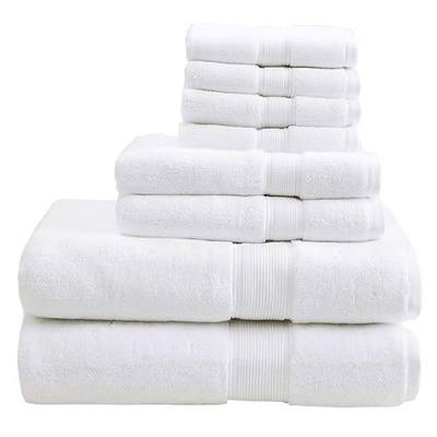 Madison Park 800GSM 100% Cotton Bathroom Bath Towel Set of 8, White | Long Staple, Highly Absorbent, Durable Hotel Spa Quality, Quick Dry, Double Stitched Hems, Lint Reducing, OEKO-TEX Certified