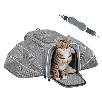 Petsfit Small Double Expandable Cat Carrier for Kittens and Air Travel | 16 x 10 x 9 in; sized for Alaska Airlines, with locking zippers, an interior safety tether and multi-side ventilation.