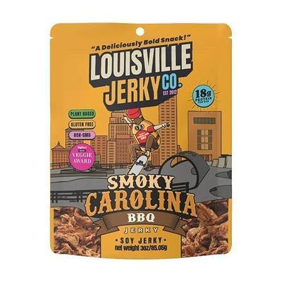 Louisville Jerky Co. Sweet & Smoky Carolina Mustard BBQ Vegan Jerky, Plant Based Protein Snack (3 Ounce, 1-Pack) – Smoky Southern BBQ Flavor, Gluten-Free, Vegetarian