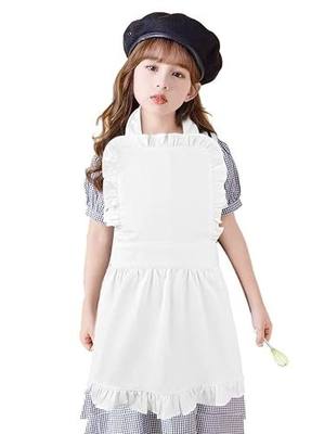 Love Potato Pure Cotton White Children Princess Ruffle Cooking Apron for Kids 4-7 Years Old