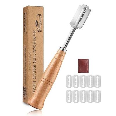 "SAINT GERMAIN Premium Hand Crafted Bread Lame for Dough Scoring Knife, Lame Bread Tool for Sourdough Bread Slashing with 10 Blades Included with Replacement with Authentic Leather Protector Cover"