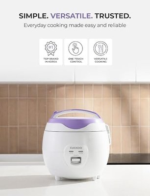 CUCKOO Basic Rice Cooker 6-Cup Uncooked / 12-Cup Cooked, Versatile Rice Maker with Non-Stick Inner Pot, Easy to Use, Auto Keep Warm, White/Purple (CR-0671V)