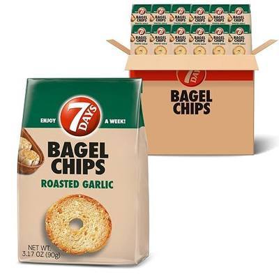 7Days Bagel Chips, Roasted Garlic, Natural, Non-GMO (3.17oz, Pack of 12)