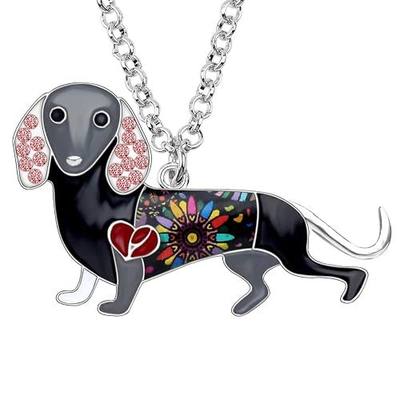 BONSNY Collection “LIMMO“ Love Heart Enamel Zinc Alloy Pets Dachshund Necklace Dog Animal pendant 18"
