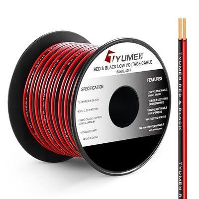 TYUMEN 40FT 18 Gauge 2pin 2 Color Red Black Cable Hookup Electrical Wire LED Strips Extension Cord 12V/24V DC Cable, 18AWG Flexible Wire Extension Cords for LED Ribbon Lamp Tape Lighting