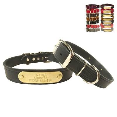 Cumberland Leather Dog Collar with Engraved Brass ID Tag USA (19" Fits 15-17" Neck, Black)