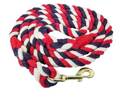 Ravenox Fms Cotton Rope Leash Lead | 1/2-inch x 6 Foot for Medium or Large Dogs & Pets (Red, White & Blue)| Handmade in The USA with 100% American Made Rope | Custom Colors, Heavy Duty Hardware