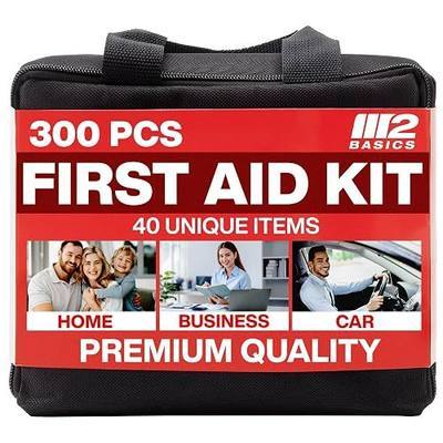 M2 BASICS 300 Piece Premium First Aid Kit w/Durable Bag for Home, Business | Office, Workplace, Car, Garage, Kitchen, Family, Classroom, Jobsite, Warehouse, School, Vehicle And Emergency Preparedness