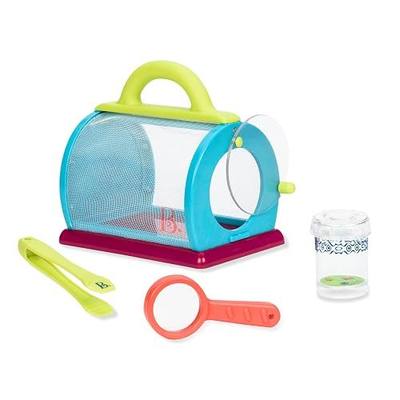 B. toys Bug Bungalow Bug Catching Kit with Mesh Bug House Case, Summer | 4-piece insect catching kit with mesh case, magnifying container, tweezers, magnifier, carry handle for nature play, 3+ Years
