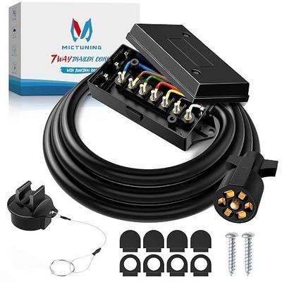 MICTUNING 7-Way Trailer Cord 8FT with Junction Box Heavy Duty, Waterproof | 7 Pin RV Round Extension Wiring Harness 100% copper blade for RV Towing, trailers, campers, caravans