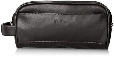Ben Sherman Noak Hill Collection Vegan Leather Toiletry Travel Kit, Shiny Black, Double Compartment (150015)
