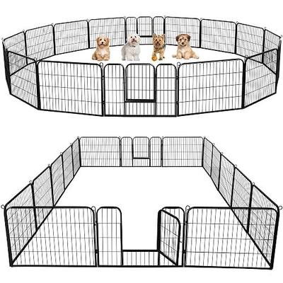Yaheetech 24in 16 Panels Dog Playpen Metal Pet Fence for Yard RV Camping | Sturdy Heavy-duty Metal Frame with Secure Latch Gate, Tool-free Assembly, Folds Flat, Ideal for Small Dogs and Puppies