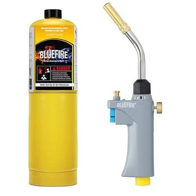 BLUEFIRE BTS-8090 Propane Torch Trigger Start Heavy Duty Gas Welding Head Adjustable Swirl Flame Hand Blow Torch Hold Portable Fuel by MAPP/MAP Pro/Propane Bottle Tank (Torch with MAPP Cylinder)