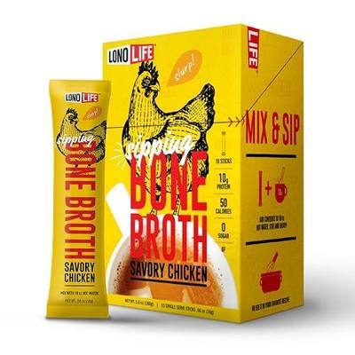 LonoLife Chicken Bone Broth Powder Mix | 10g Protein | Collagen-Rich, Keto & Paleo Friendly | Natural Ingredients | 10 Portable Stick Pack Servings
