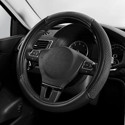 Skechers Air-Cooled Steering Wheel Cover,Leather Car Steering Wheel Cover Universal Fit 14" 1/2-15" Car Wheel Protector for Men Women Fit Suvs,Vans,Sedans,Car,Trucks,Black