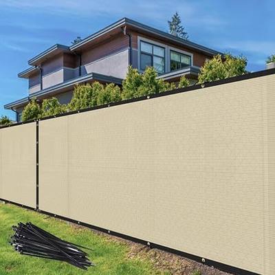 TANG 5' x 20' Privacy Fence Screen Beige Shade Cloth with Grommets, Chain Link Fence Panels Outdoor Mesh Fabric Fencing, Balcony Windscreen Cover,Temporary Garden Fencing for Yard Deck Pool