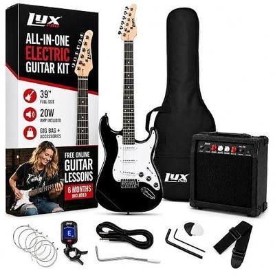 LyxPro 39 Inch Electric Guitar Beginner Kit, Full Size Right Handed Starter Set with 20W Amp, Gig Bag, Digital Tuner, Strap, Picks, Strings, Cable, Tremolo Bar, Black