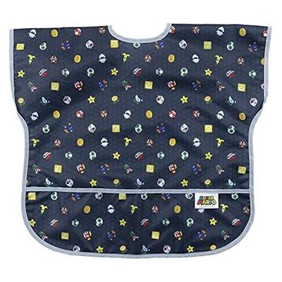 Bumkins Short Sleeve Bib for Girl or Boy, Toddler and Kids for 1-3 Years, Large Size, Essential Must Have for Junior Children, Eating, Mess Saving Soft Fabric Apron for Play, Nintendo Super Mario
