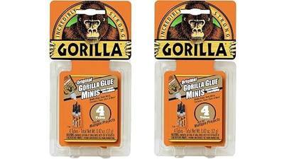 Gorilla Minis, Original Waterproof Polyurethane Glue, Four 3 gram Tubes, Brown, (Pack of 2)