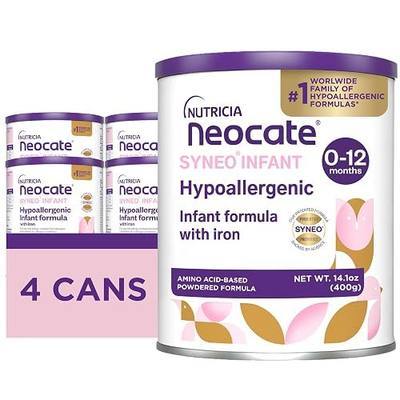 Neocate Syneo Infant - Hypoallergenic, Dairy-free, Amino Acid-Based Baby Formula with Prebiotic Fiber, Probiotics & DHA/ARA - Food Allergy-Friendly Formula - 14.1 oz (Pack of 4)