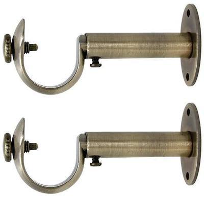 Adjustable Solid Zinc Curtain Rod Bracket Wall Holder, Fits Up to 1 1/8" or 1 1/4" Rod, 2 Pieces - Antique Brass
