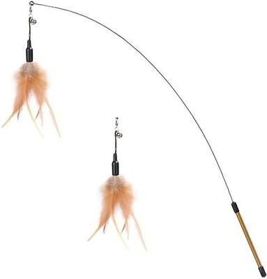 Pawaboo Feather Teaser Cat Toy - Interactive Wand with Extra Long 34.5" Wand and Small Bell, Fun Exerciser Playing Toy for Kittens or Cats, Brown Feather