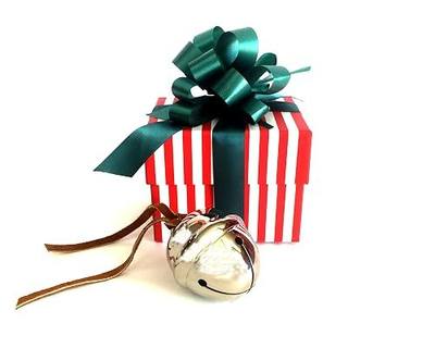 Polar Exp Sleigh Bell Gift Set | Includes silver sleigh bell, red and white gift box, green bow and ribbon, gift bag, certificate of authenticity