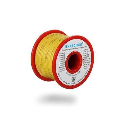 BNTECHGO 26 Gauge Silicone Wire Spool 50 ft Yellow Flexible 26 AWG Stranded Tinned Copper Wire | Flexible 26 AWG Stranded Wire Silicone Rubber Insulation For RC Models, Drone, Robot, LED Lighting Systems, 3D Printer, DIY