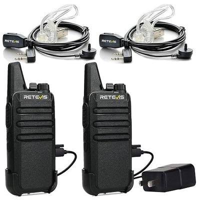 Retevis RT22 Walkie Talkies, Mini 2 Way Radio Rechargeable, VOX Handsfree, Portable, Two-Way Radios Long Range with Earpiece, for Family Road Trip Camping Hiking Skiing(2 Pack, Black)