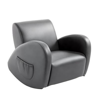 Qaba Kids Sofa Rocking Chair with Side Pocket Toddler Chair Grey | Toddler Armchair, PU Leather, For Children