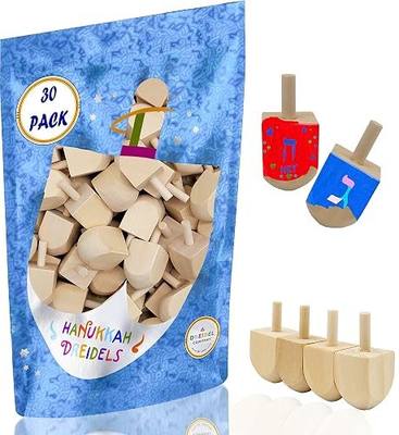 The Dreidel Company 25-Pack Hanukkah Wood Dreidels, Design Your Own Game, DIY Unfinished Natural Wooden Chanukkah Dreidels - 1.5" Inch (Pack of 25)