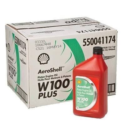 AeroShell Oil W100 Plus SAE Grade 50 Ashless Dispersant Aircraft Oil - 12 Quart/Case